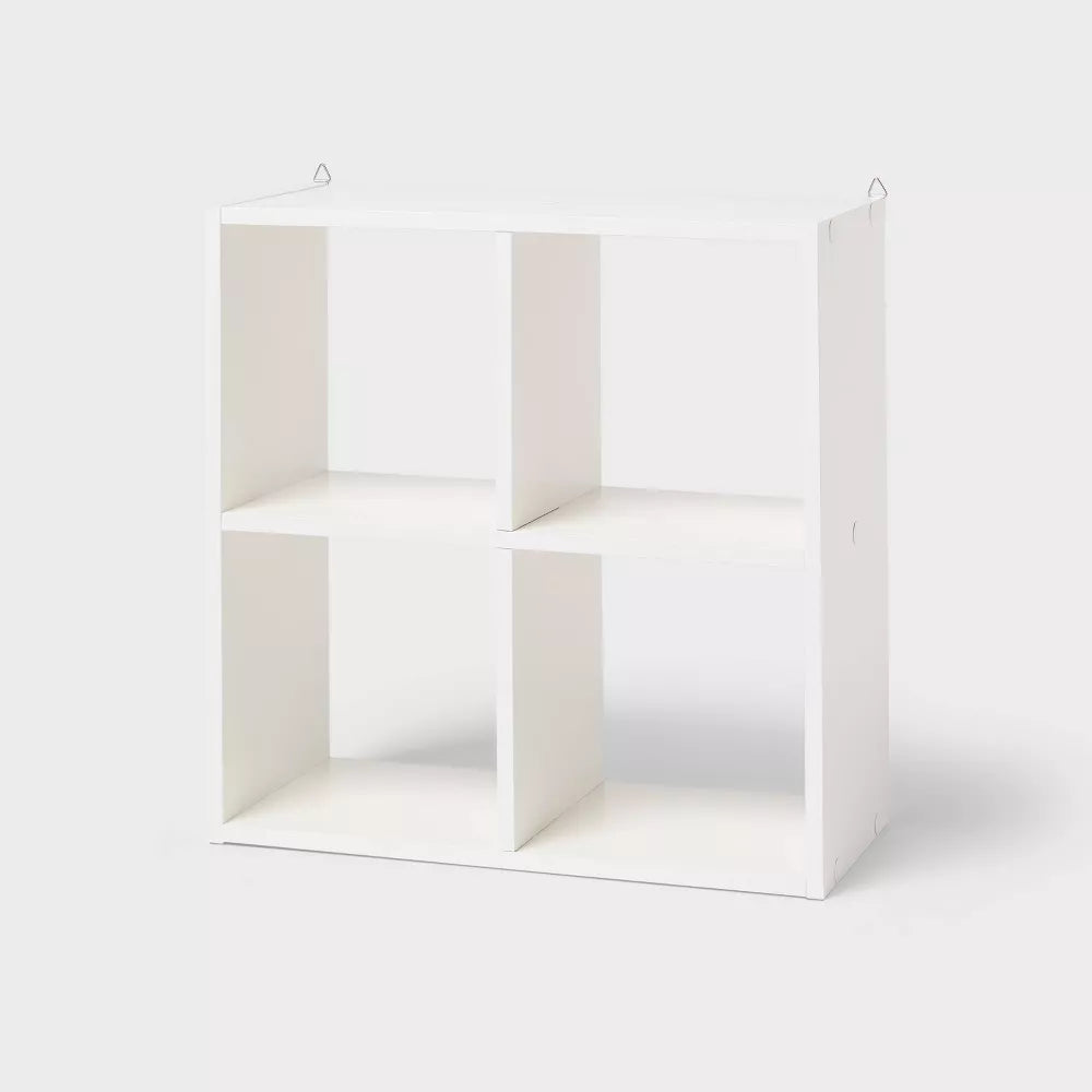 Raft decorativ de perete cu 4 compartimente cubice, mini organizator alb